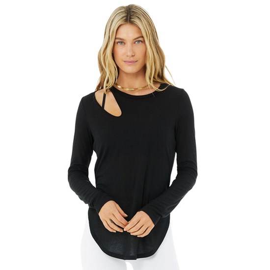 Ropa Alo Yoga Ribbed Peak Long Sleeve Mujer Negros | 8057KCUZA