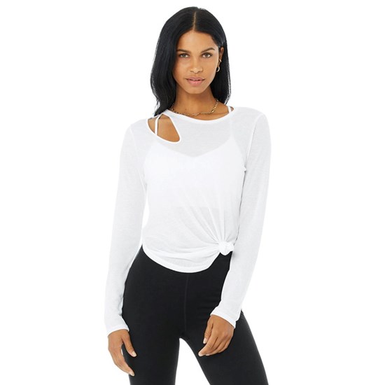 Ropa Alo Yoga Ribbed Peak Long Sleeve Mujer Blancos | 9561YCLSH