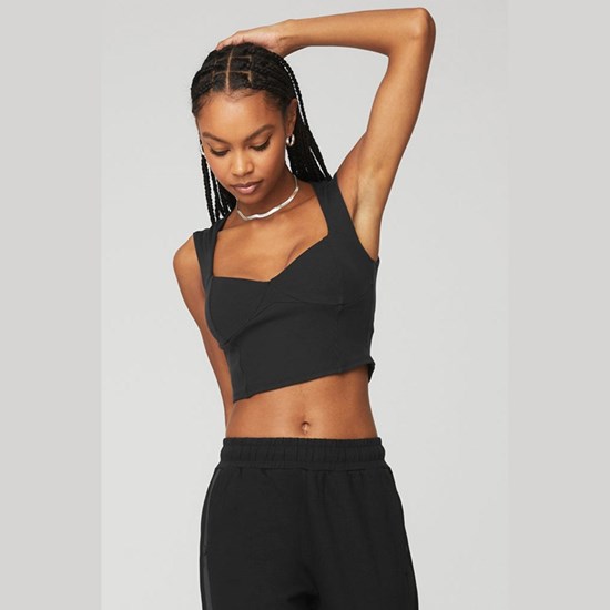 Ropa Alo Yoga Ribbed Sweetheart Corta Sleeve Mujer Negros | 8530CJHBP