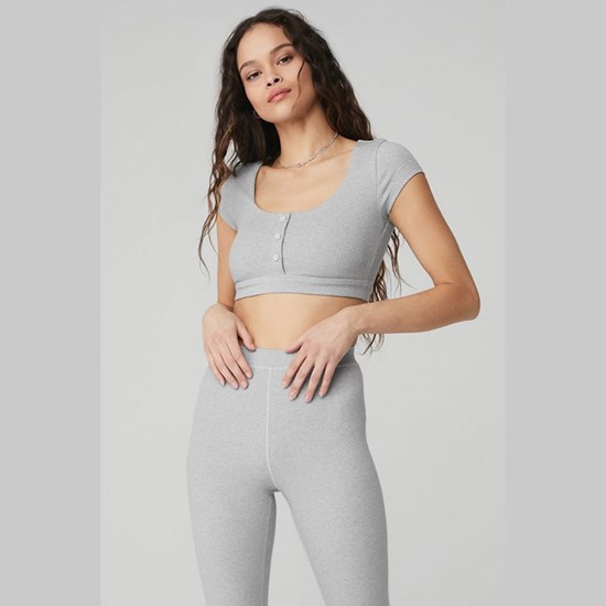 Sujetadores Deportivos Alo Yoga Blissful Henley Mujer Grises | 3960RXESW