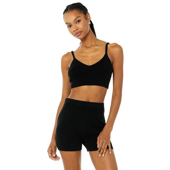 Sujetadores Deportivos Alo Yoga Cashmere Ribbed Staycation Mujer Negros | 7038KJTYL