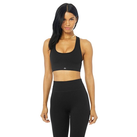 Sujetadores Deportivos Alo Yoga Seamless Ribbed Mujer Negros | 2973GJDFL