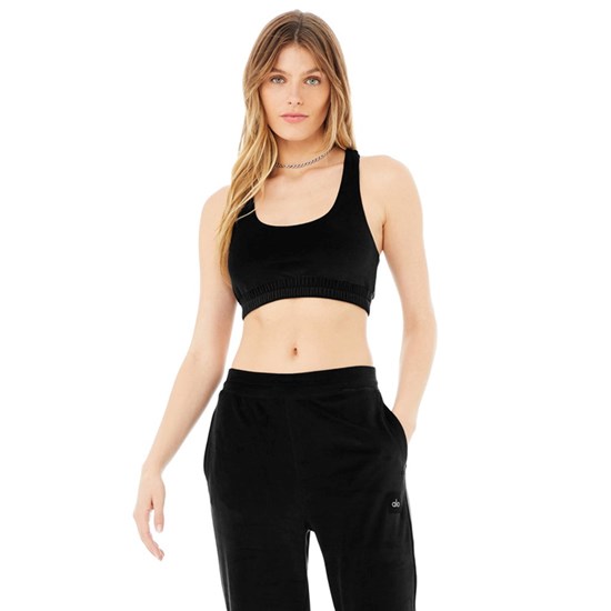 Sujetadores Deportivos Alo Yoga Velour Glimmer Scoop Neck Mujer Negros | 3925FOALE