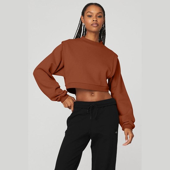 Sweatshirt Alo Yoga Cropped Fresh Coverup Mujer Marrom | 5081NWEYG