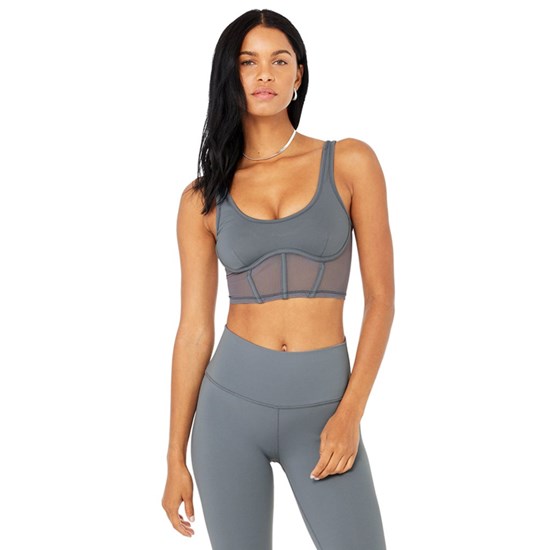 Tank Top Alo Yoga Airbrush Mesh Corset Mujer Azules | 2350FOGUQ