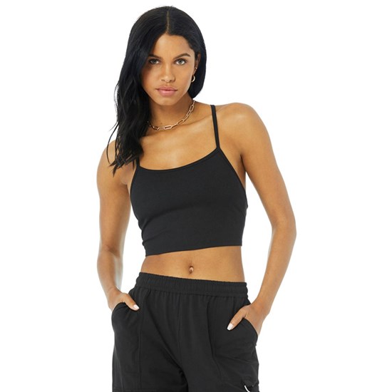 Tank Top Alo Yoga Alosoft Ribbed Crop Calm Mujer Negros | 4276WJKOL