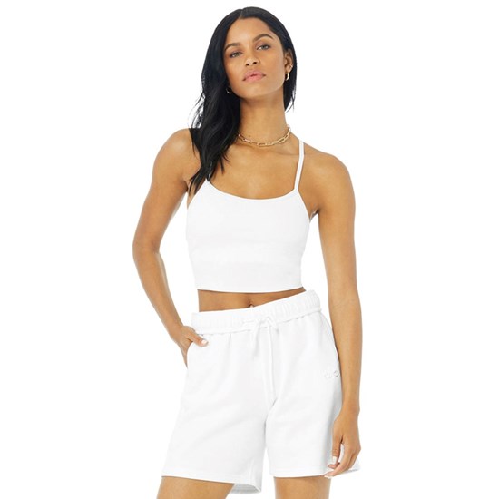 Tank Top Alo Yoga Alosoft Ribbed Crop Calm Mujer Blancos | 7329EVNZF