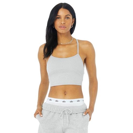 Tank Top Alo Yoga Alosoft Ribbed Crop Calm Mujer Grises | 9328RQIKL