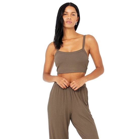 Tank Top Alo Yoga Ribbed Crop Whisper Mujer Marrom | 0958QPGDN