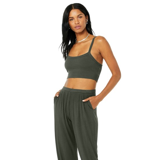 Tank Top Alo Yoga Ribbed Crop Whisper Mujer Verdes | 5407BSCFX