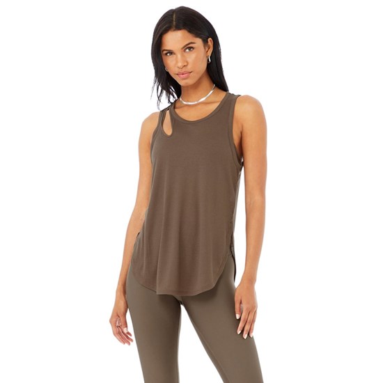 Tank Top Alo Yoga Ribbed Peak Mujer Marrom | 7980LHAWO